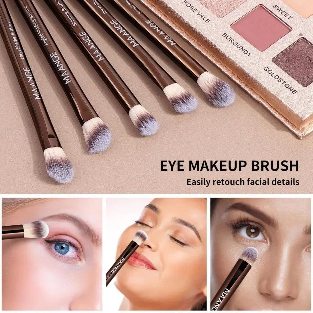 Maange 16 Pieces Coffee Makeup Brushes Travel Set For Cosmetics Blending